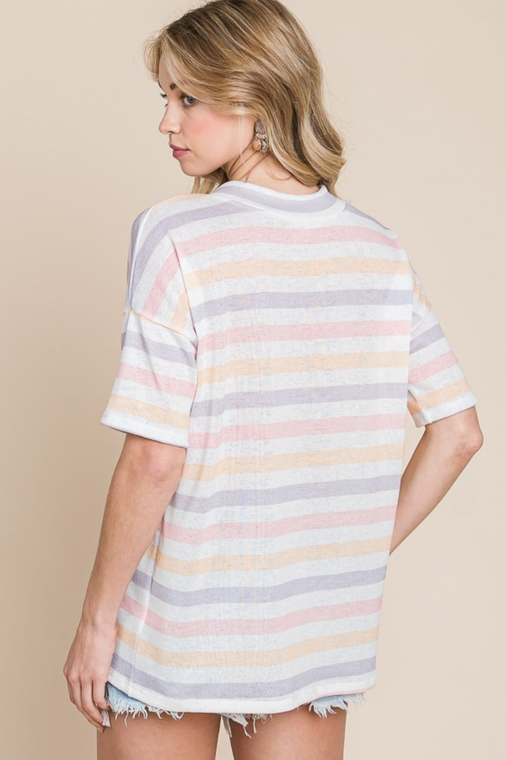 BOMBOM Striped V-Neck Short Sleeve T-Shirt 🇺🇸