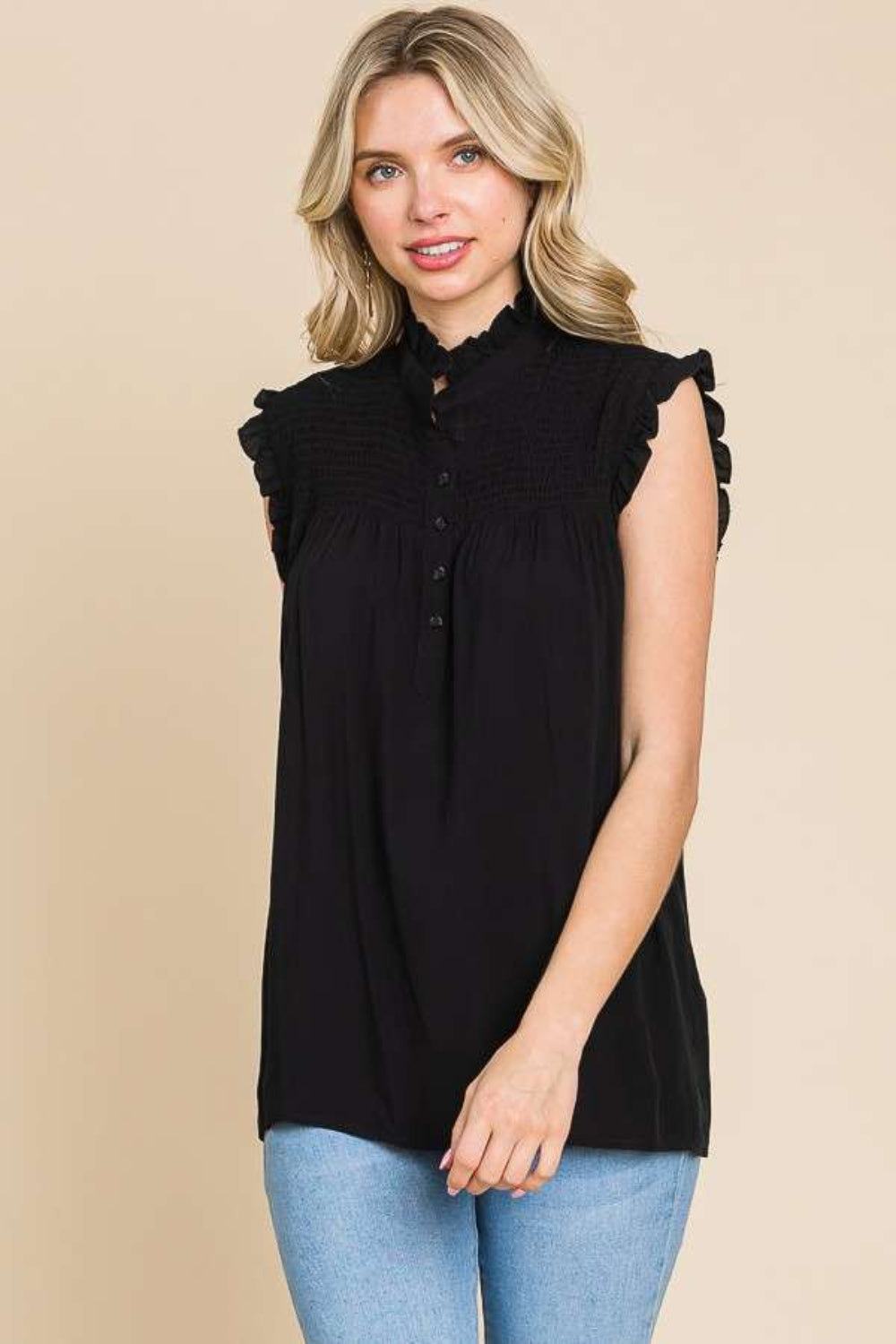 Culture Code Frill Edge Smocked Sleeveless Top