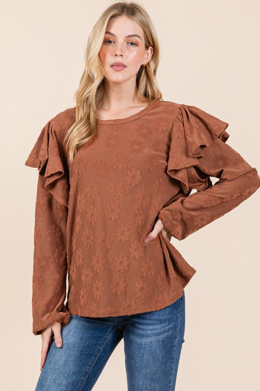 BOMBOM Ruffled Flower Round Neck Blouse 🇺🇸