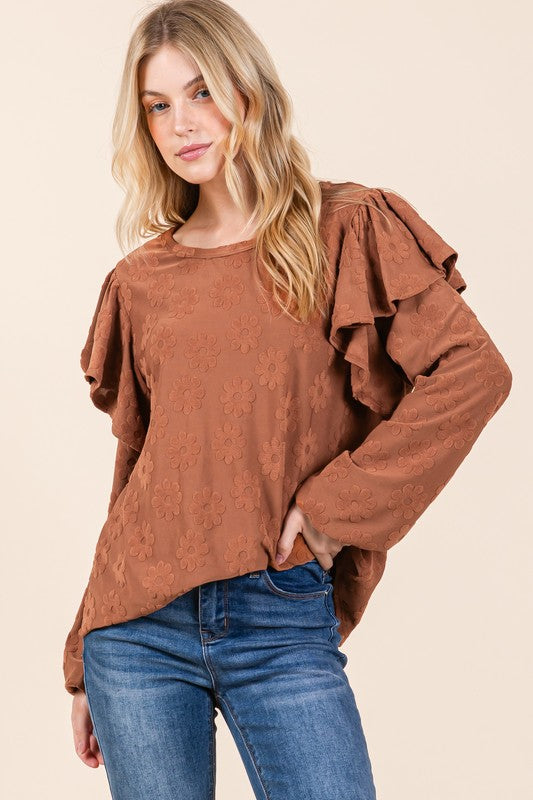 BOMBOM Ruffled Flower Round Neck Blouse 🇺🇸