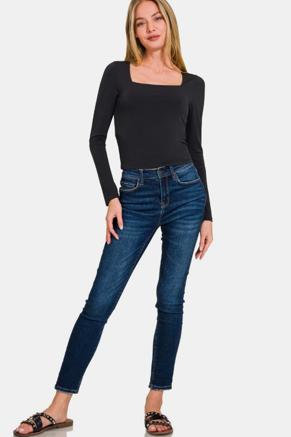 Zenana Square Neck Fitted Long Sleeve Top