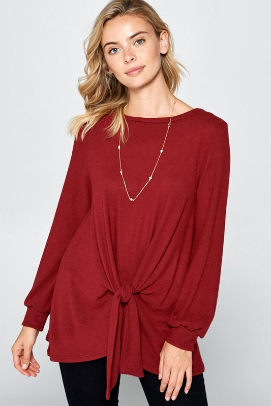 Super Lady Round Neck Knot Front Hacci Blouse 🇺🇸