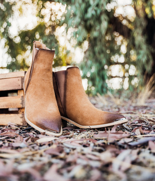 Wylie Suede Ankle Boot in Tan by Naughty Monkey