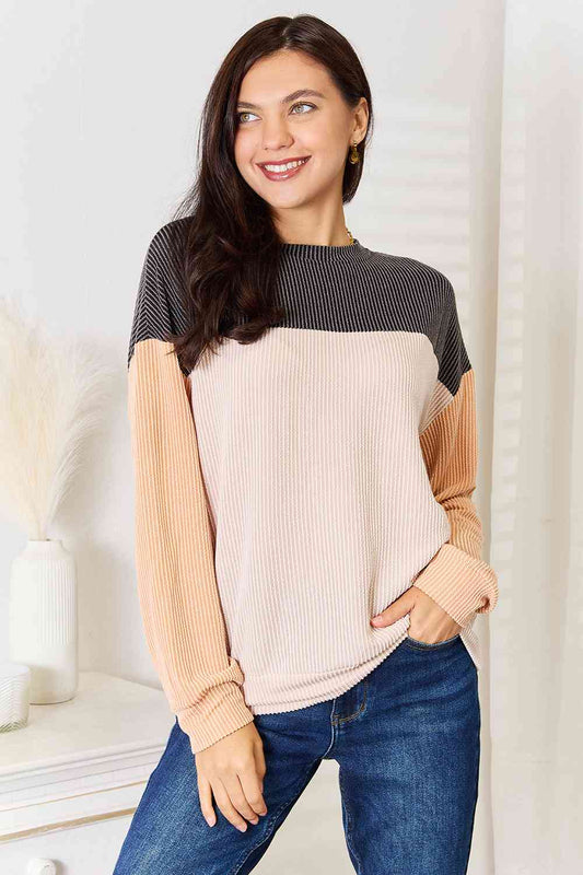 Double Take Color Block Dropped Shoulder Top