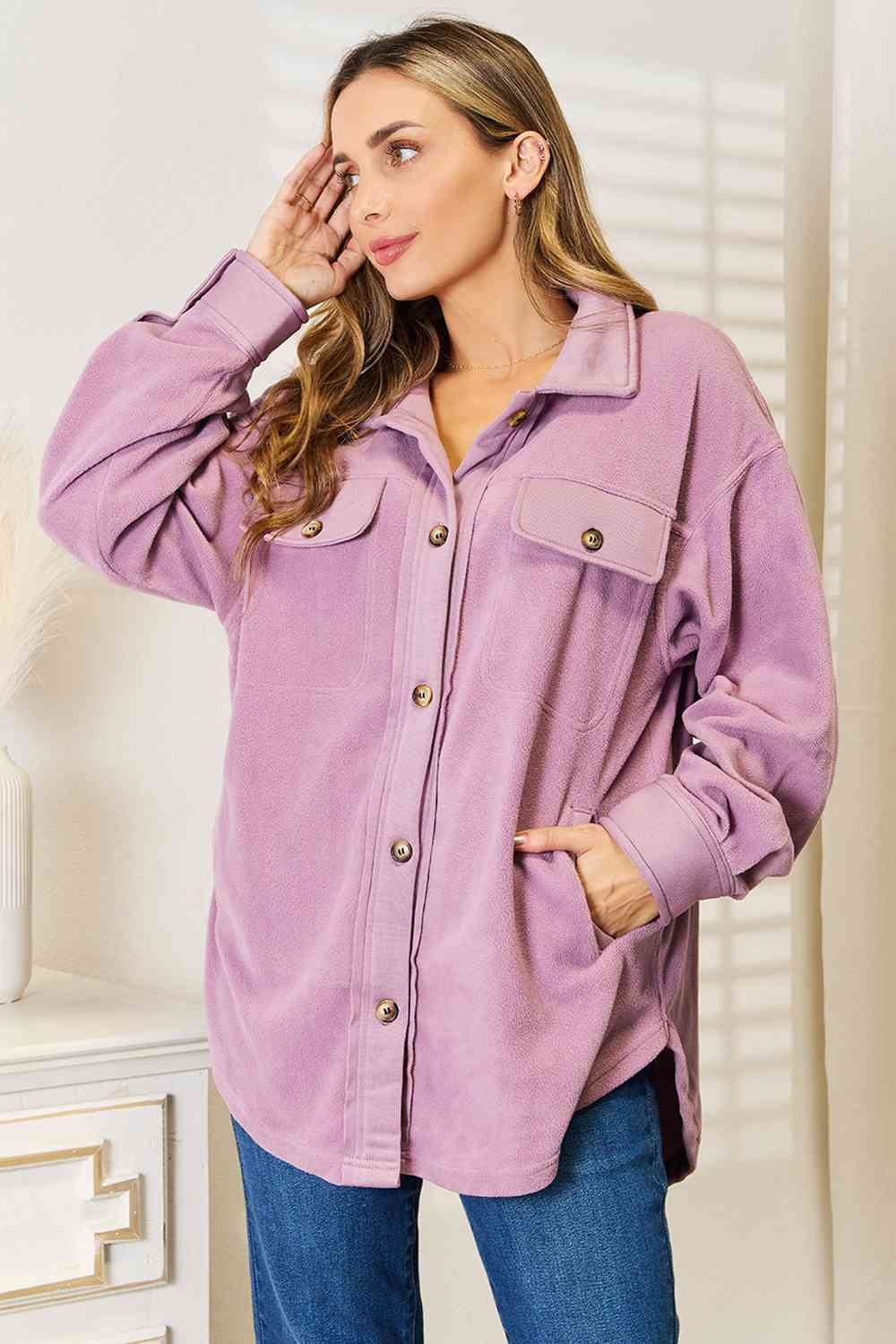 Heimish LAVENDER Cozy Girl Full Size Button Down Shacket