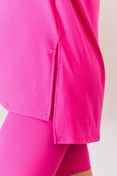 Zenana Full Size HOT PINK V-Neck Short Sleeve Slit T-Shirt and Shorts Set