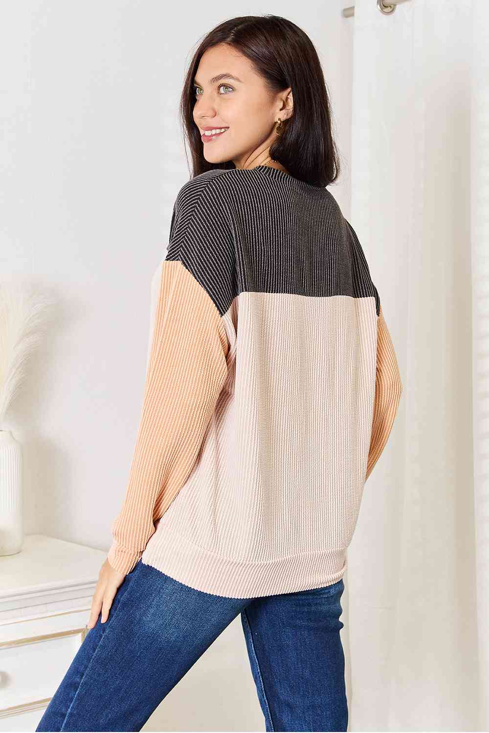 Double Take Color Block Dropped Shoulder Top