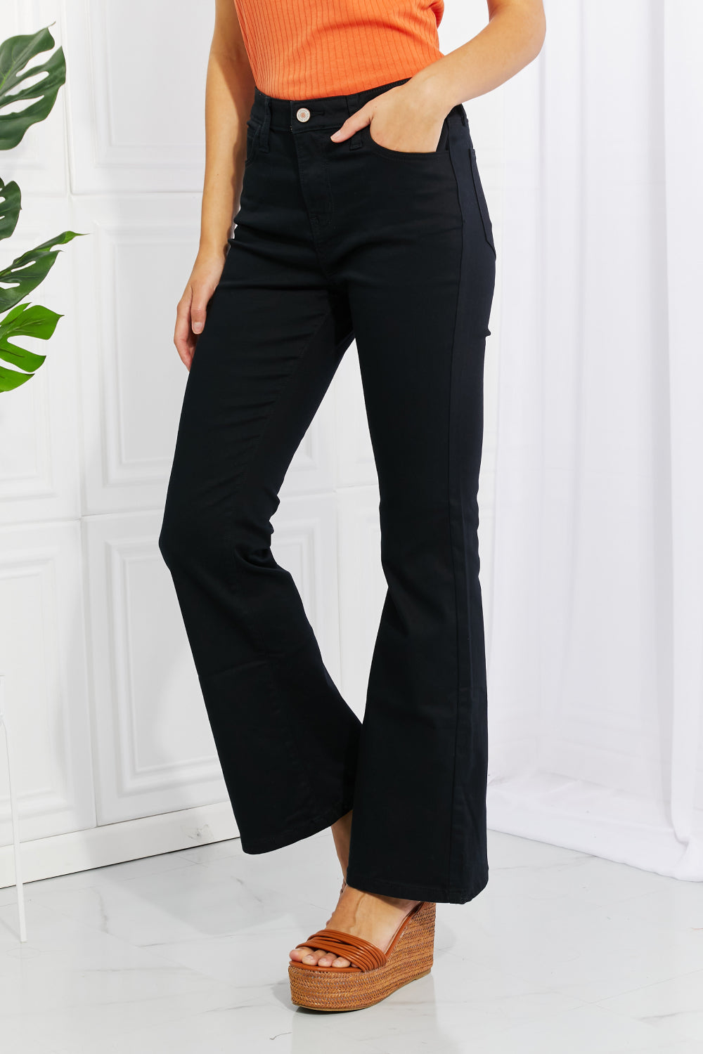 Zenana Clementine Full Size High-Rise Bootcut Pants in Black
