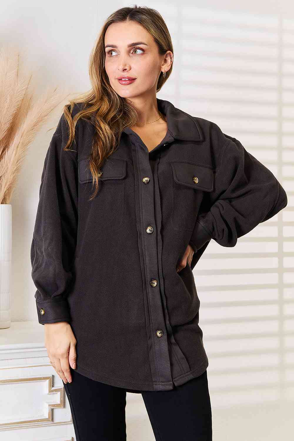 Heimish CHARCOAL Cozy Girl Full Size Button Down Shacket