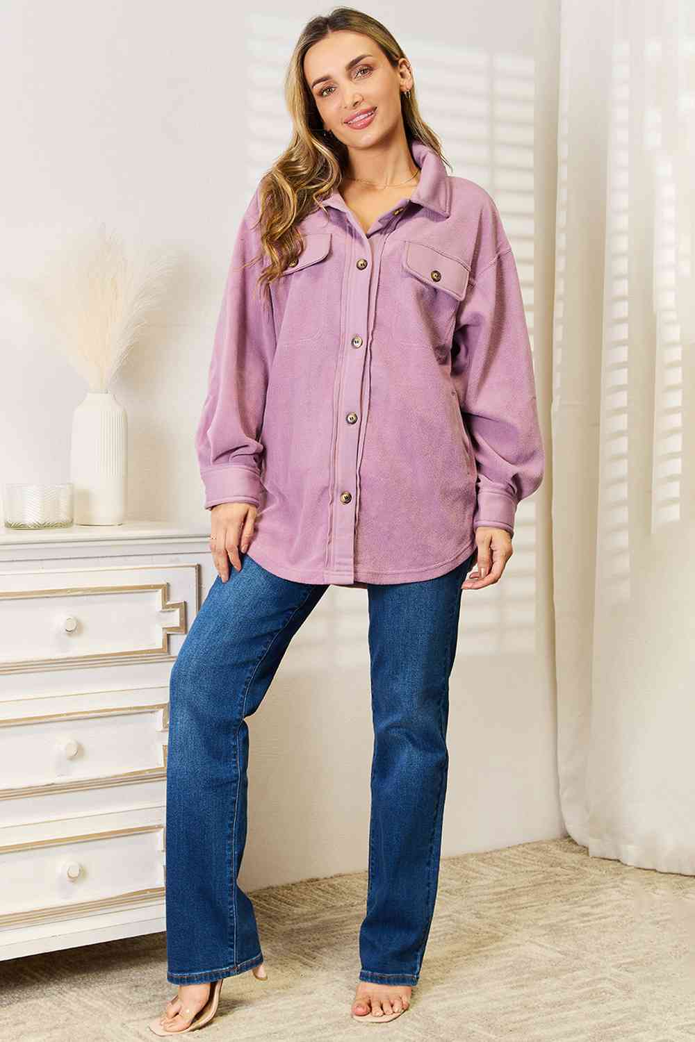 Heimish LAVENDER Cozy Girl Full Size Button Down Shacket