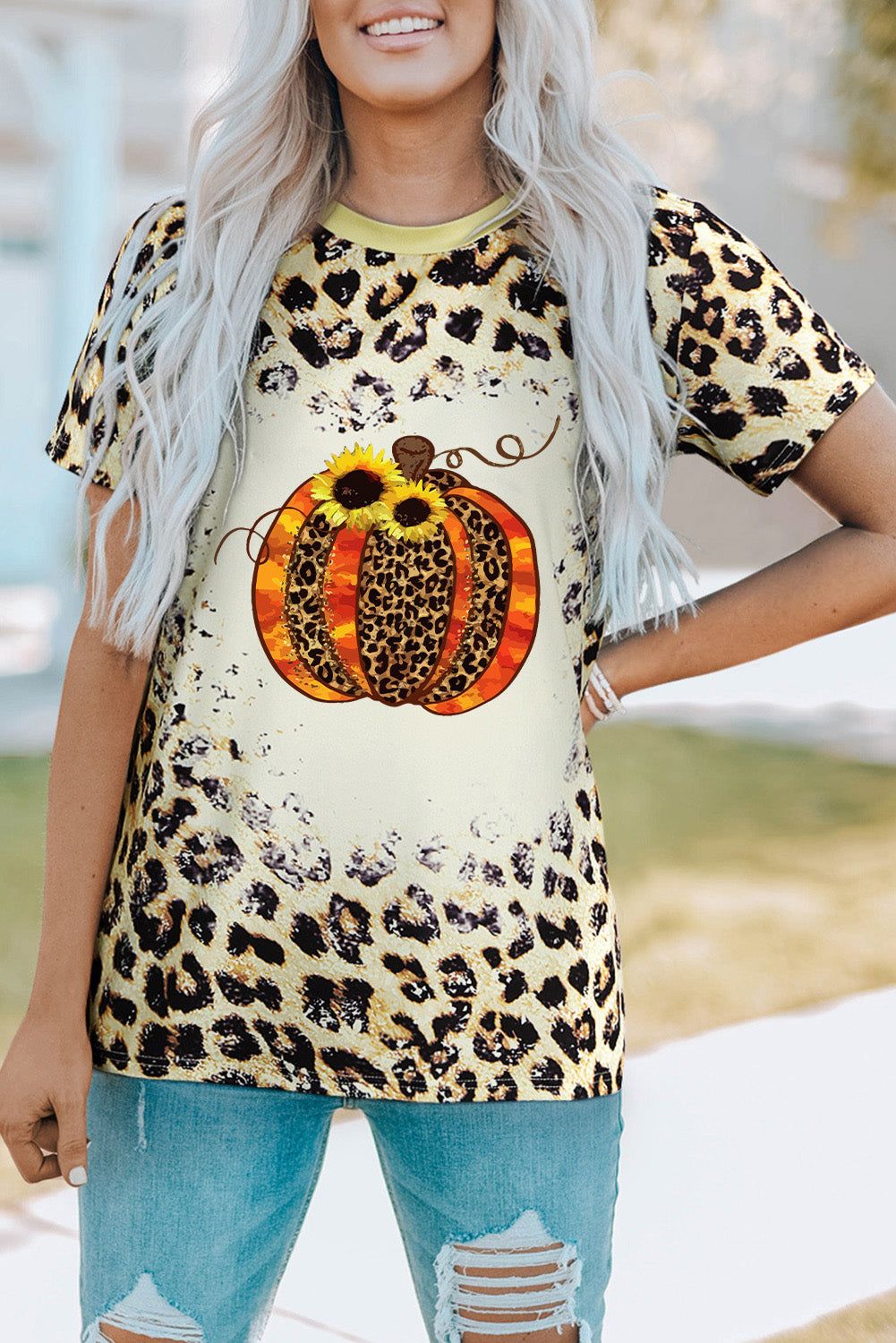 Sunflowers & Leopard Pumpkin Fall / Halloween Graphic Tee