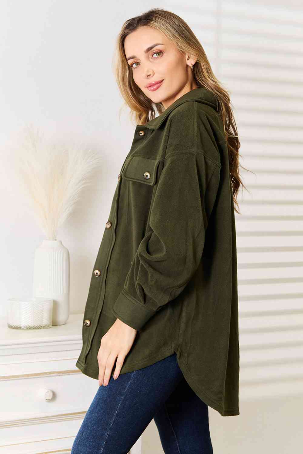 Heimish ARMY GREEN Cozy Girl Full Size Button Down Shacket