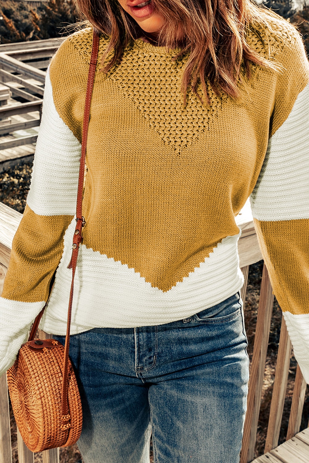 Two-Tone Openwork Rib-Knit Sweater - 3 color options!