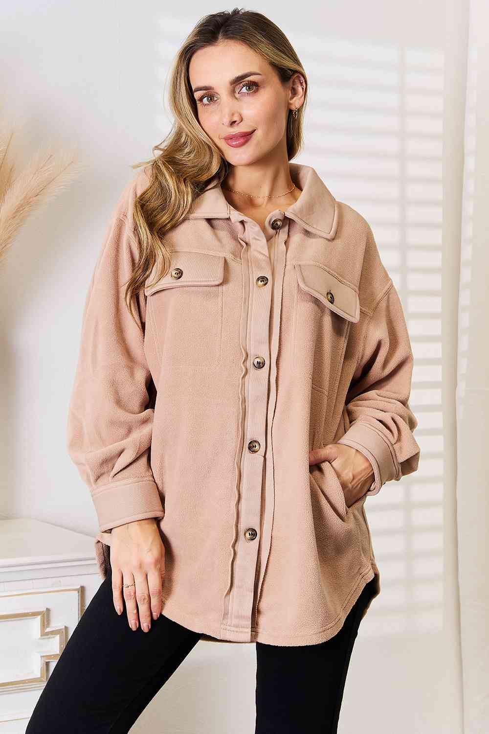 Heimish APRICOT Cozy Girl Full Size Button Down Shacket