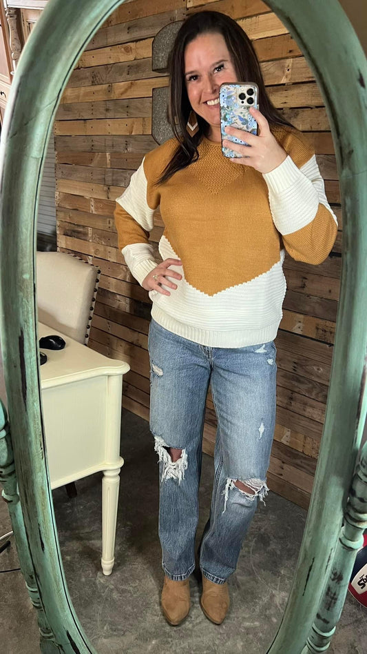 Two-Tone Openwork Rib-Knit Sweater - 3 color options!
