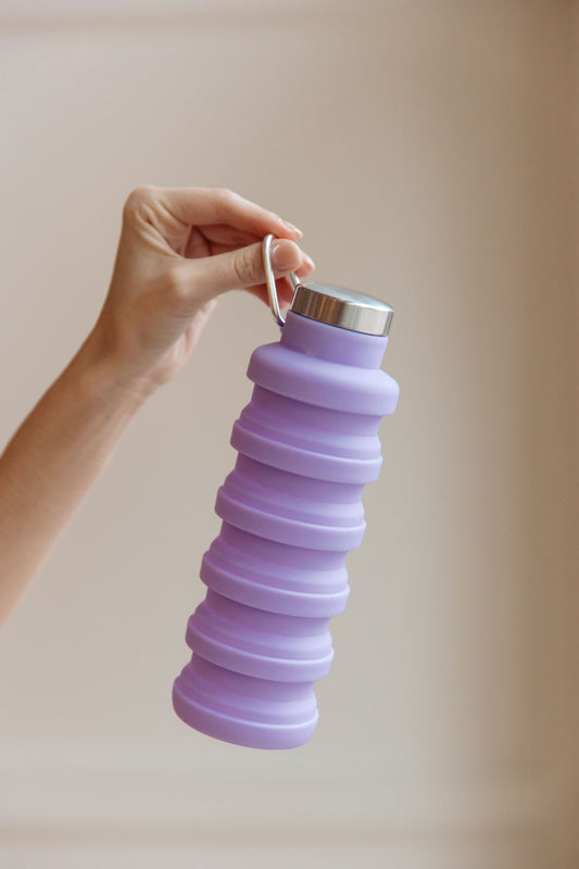 Collapsing 16oz Silicone Water Bottle in Lavender Purple
