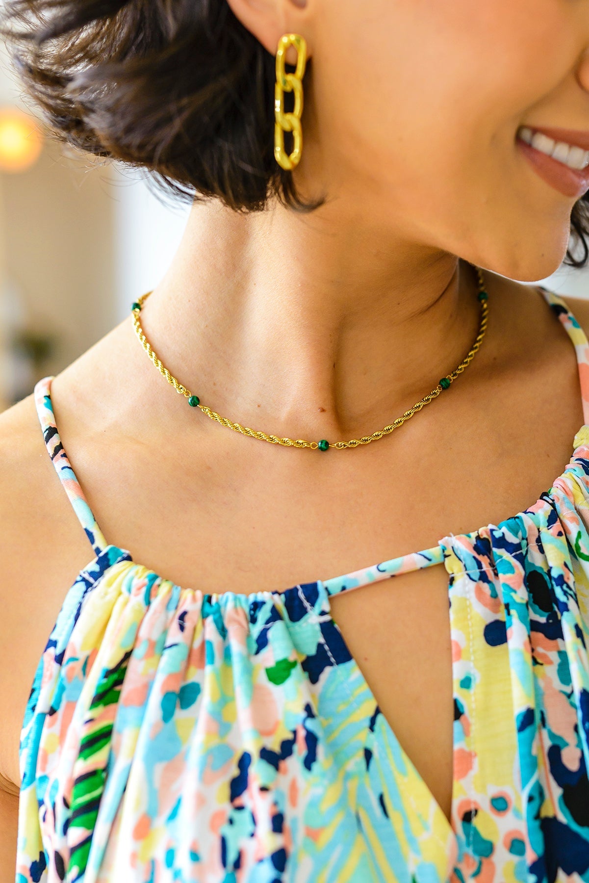 Waterproof Jewelry: Drops of Turquoise Gold Necklace