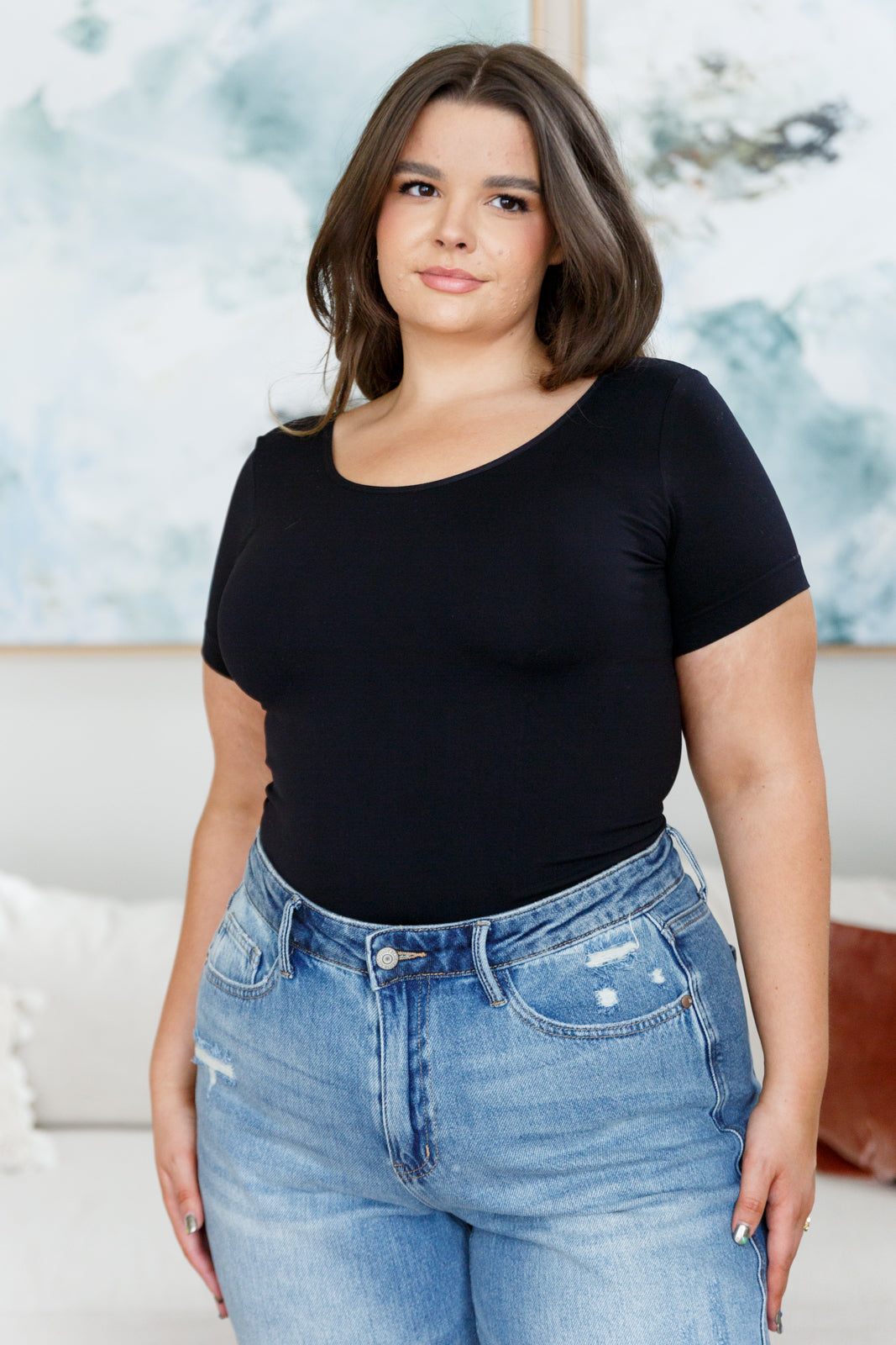 Everyday Scoop Neck to V-neck Short Sleeve Top in Black