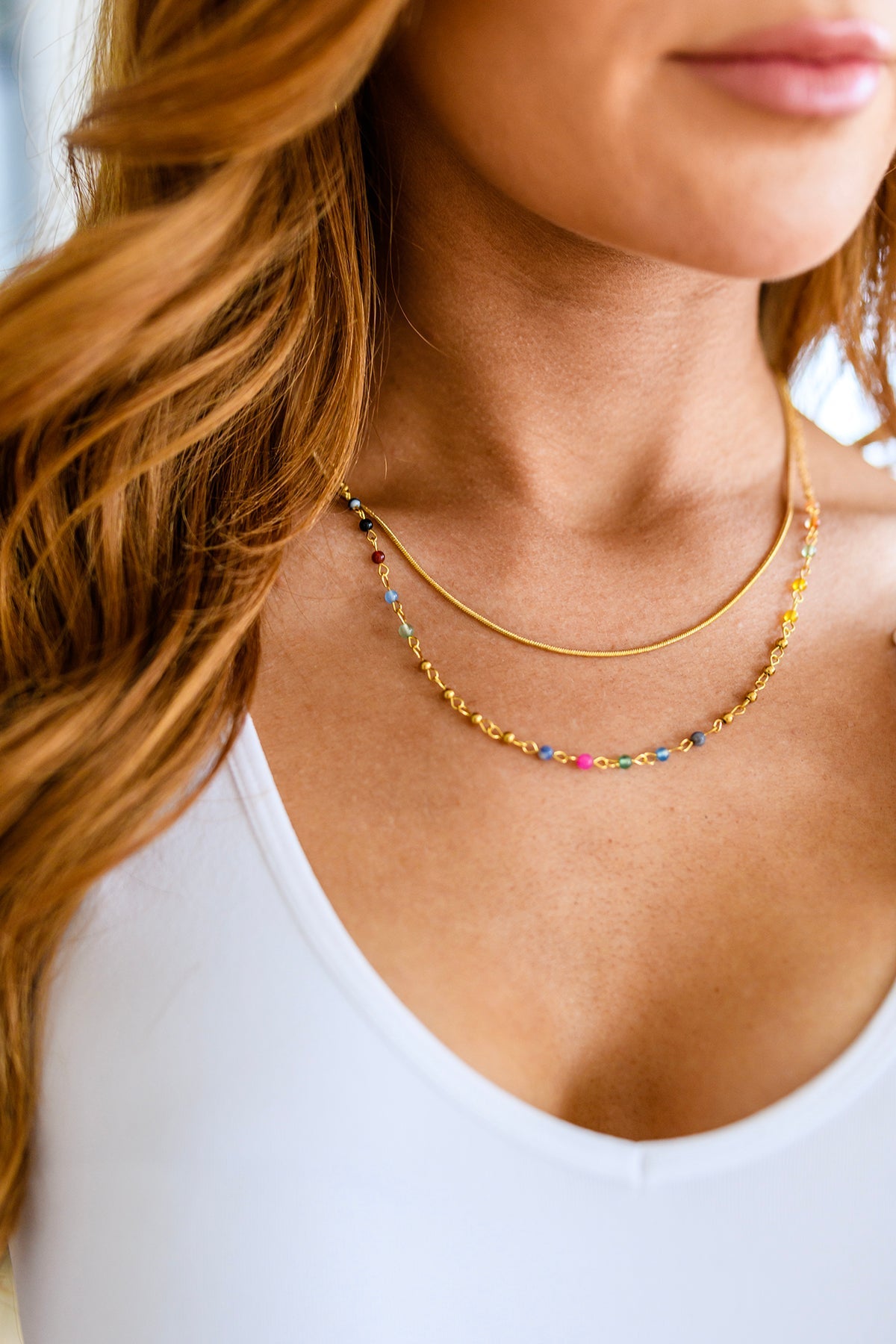 Waterproof Jewelry: Golden Kaleidoscope Layered Necklace