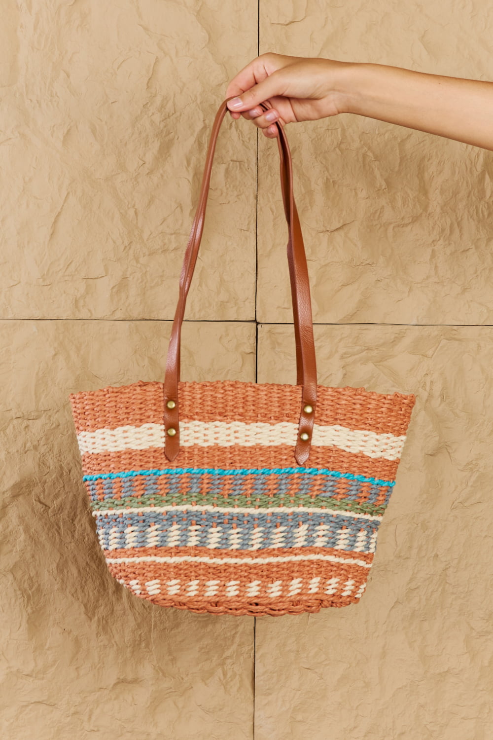 Fame By The Sand Striped Braided Straw Tote Bag