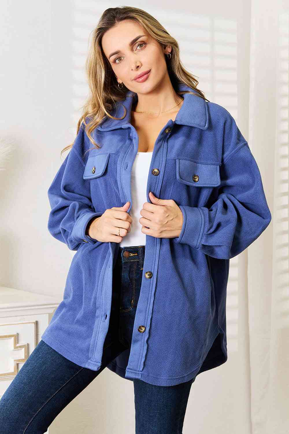 Heimish DUSTY BLUE Cozy Girl Full Size Button Down Shacket