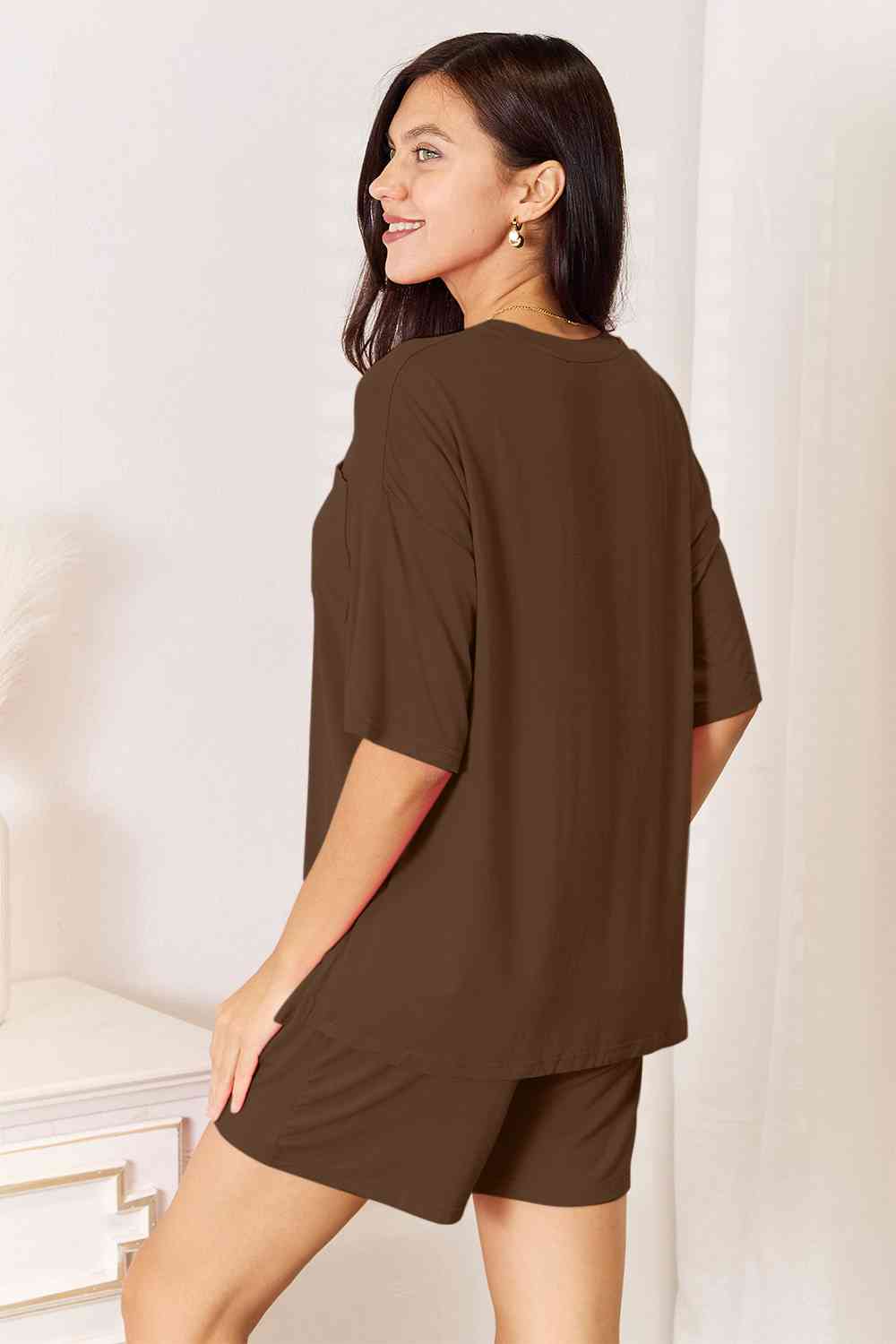 Basic Bae Full Size Soft Rayon Half Sleeve Top & Shorts Loungewear Set