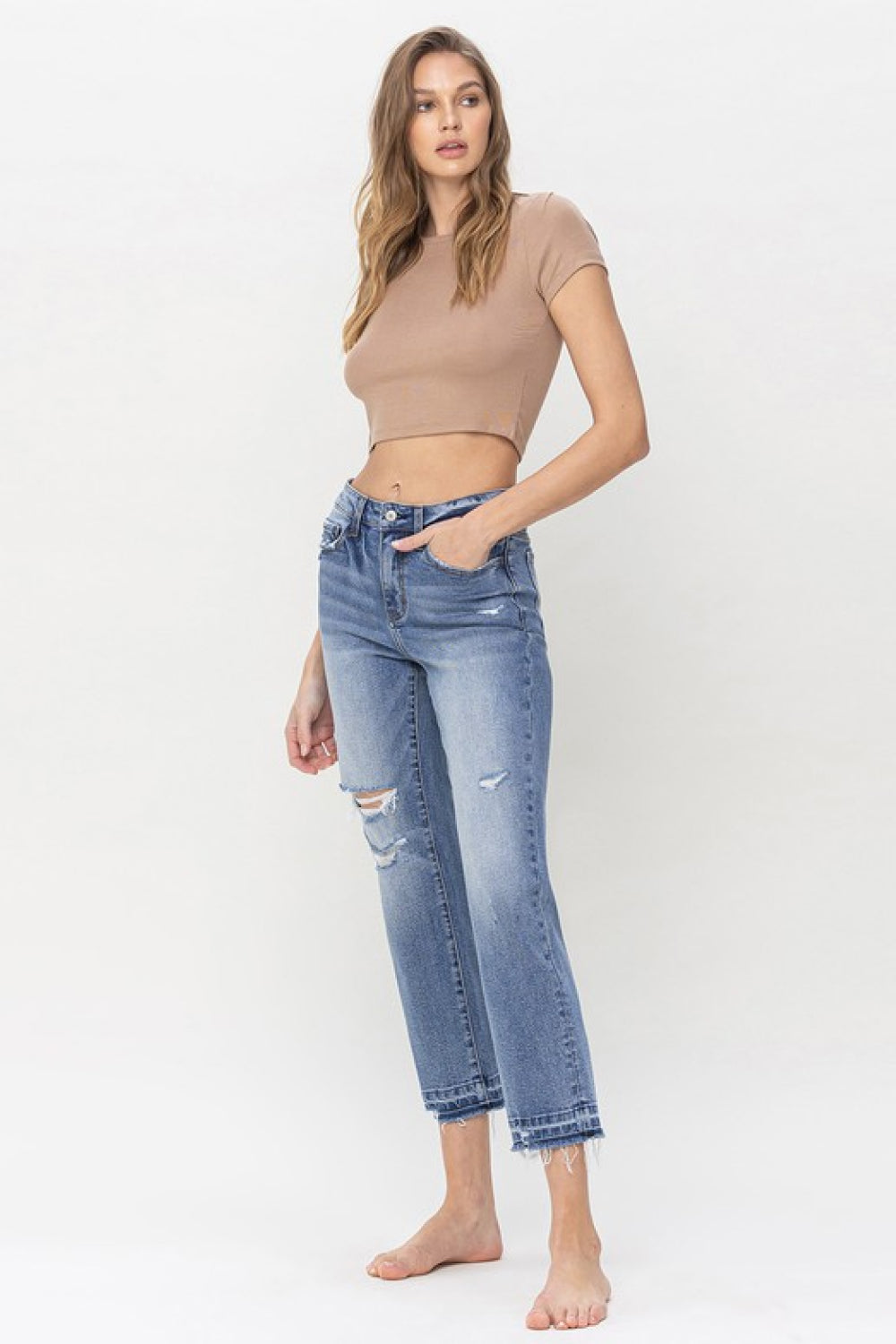 Lovervet by VERVET Full Size Lena High Rise Crop Straight Jeans
