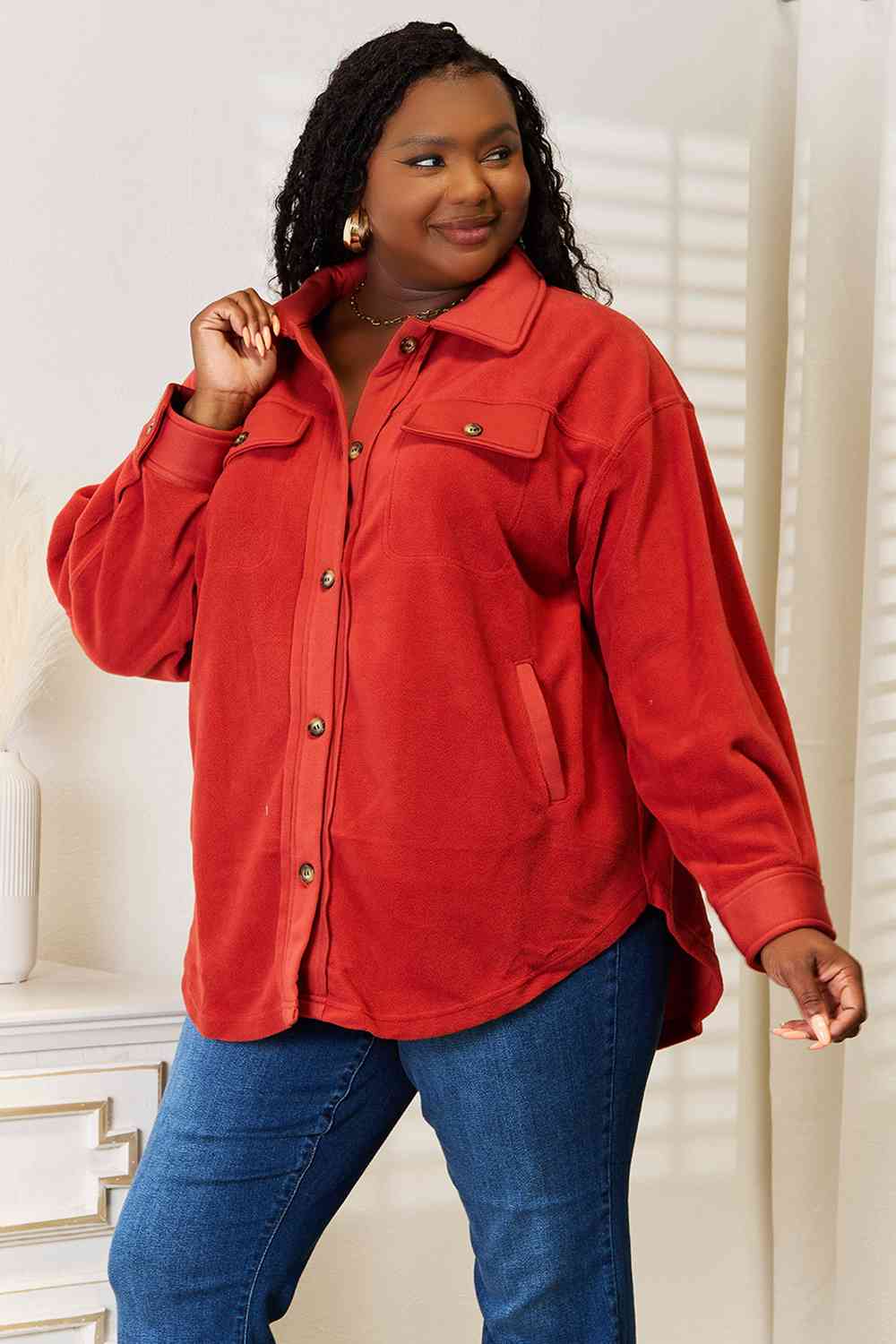 Heimish RUST Cozy Girl Full Size Button Down Shacket